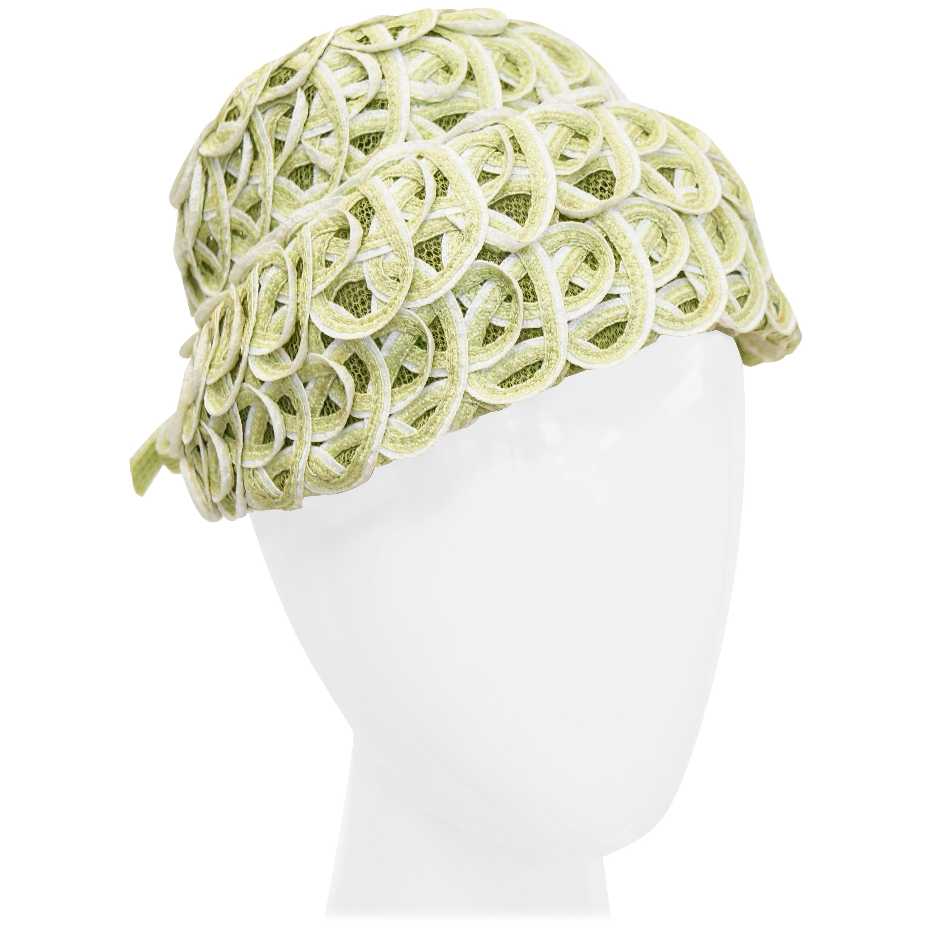 Balenciaga Reproduction Peach Basket Hat in a Subtle Green, 1950s 