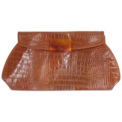 1950s Embossed Alligator Clutch with Lucite Clasp