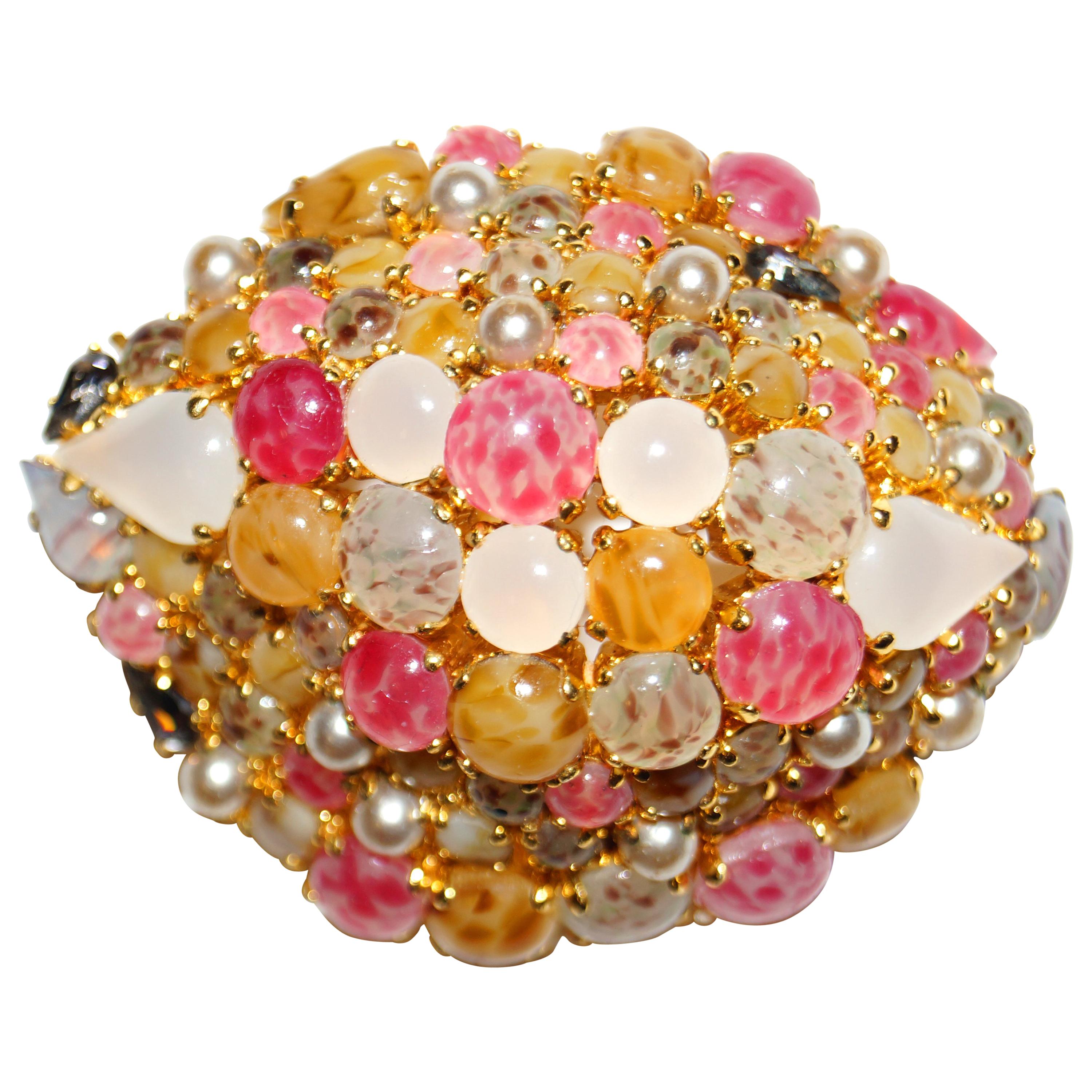 Christian Dior Glass Cabochon Cluster Brooch, 1963  For Sale