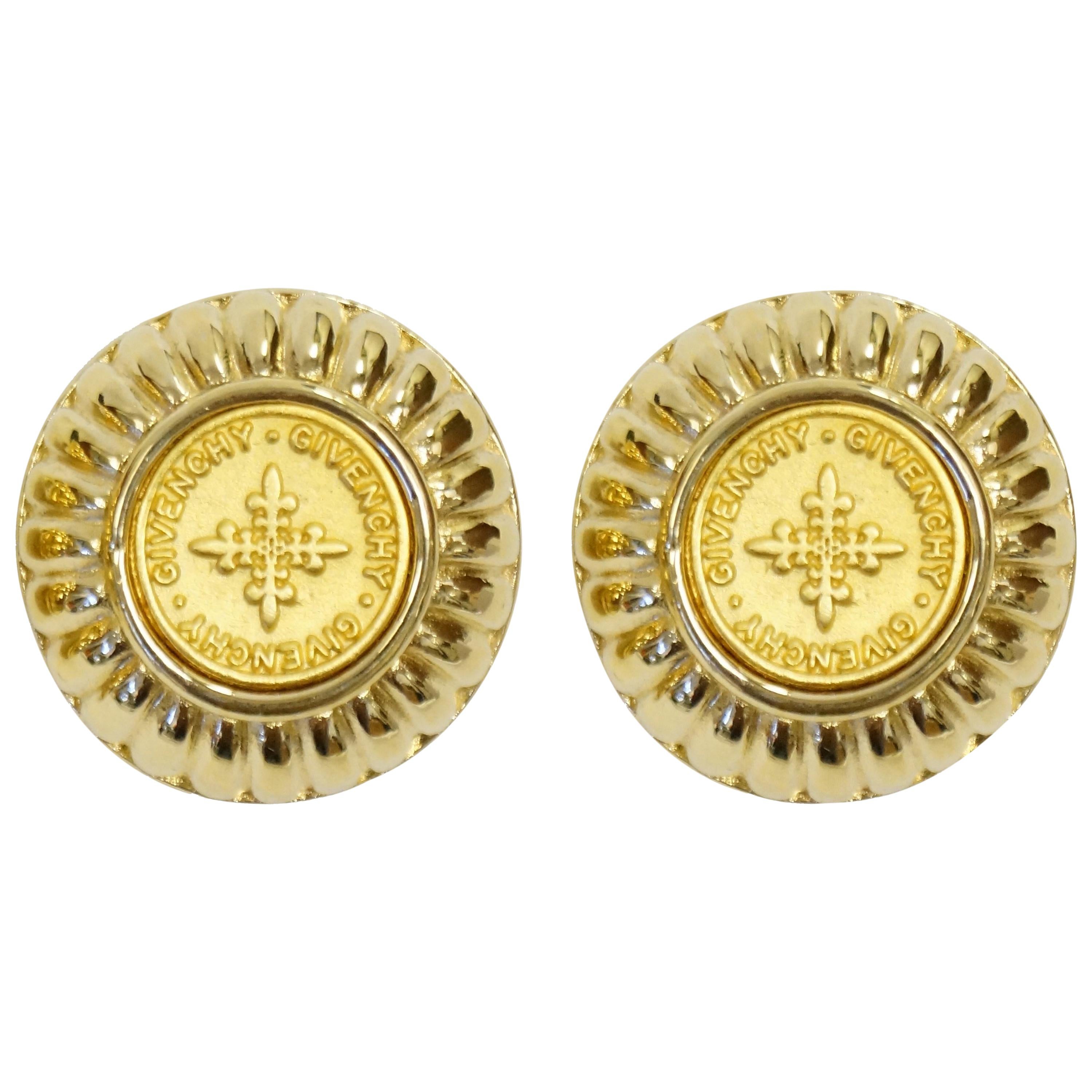1980s Givenchy Gold Tone Medallion Earrings