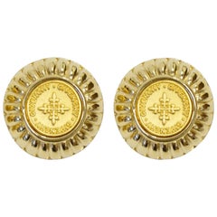 Vintage 1980s Givenchy Gold Tone Medallion Earrings