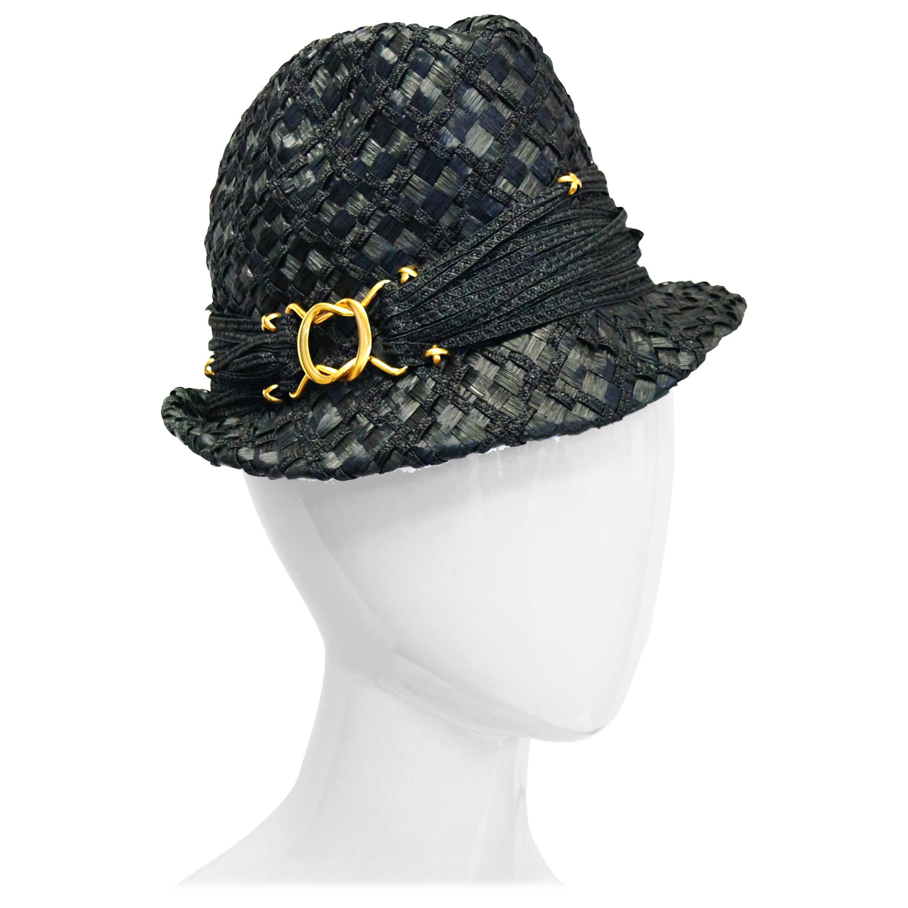 Early 1980s Yves Saint Laurent Woven Trilby Sun Hat For Sale
