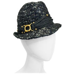 Retro Early 1980s Yves Saint Laurent Woven Trilby Sun Hat