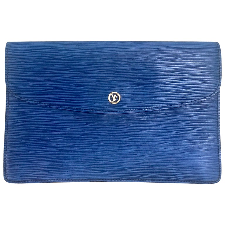 Vintage Louis Vuitton blue epi envelope style clutch bag with gold tone