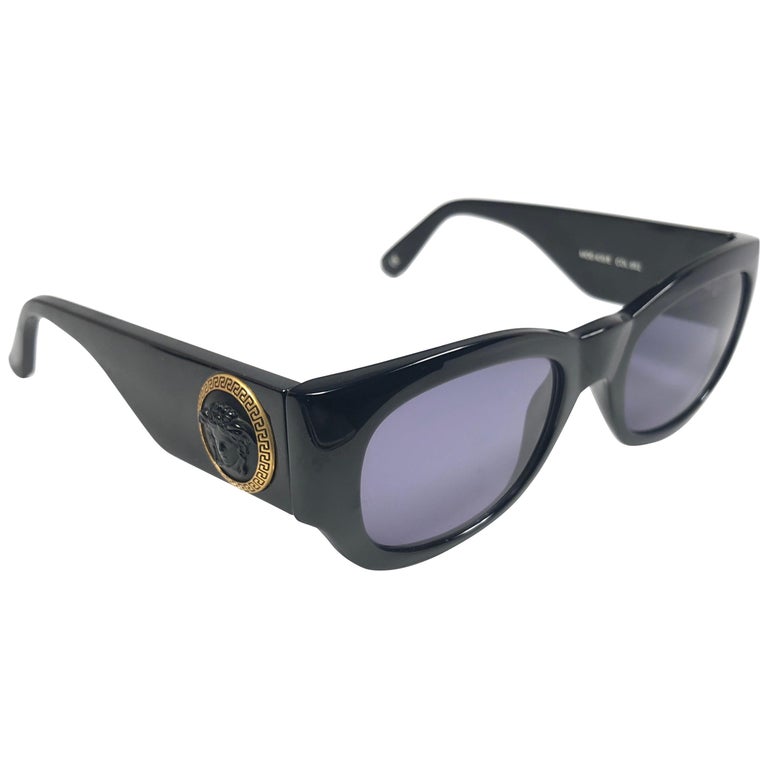 90s Gianni Versace Black Sunglasses w. Gold Medusa at 1stdibs