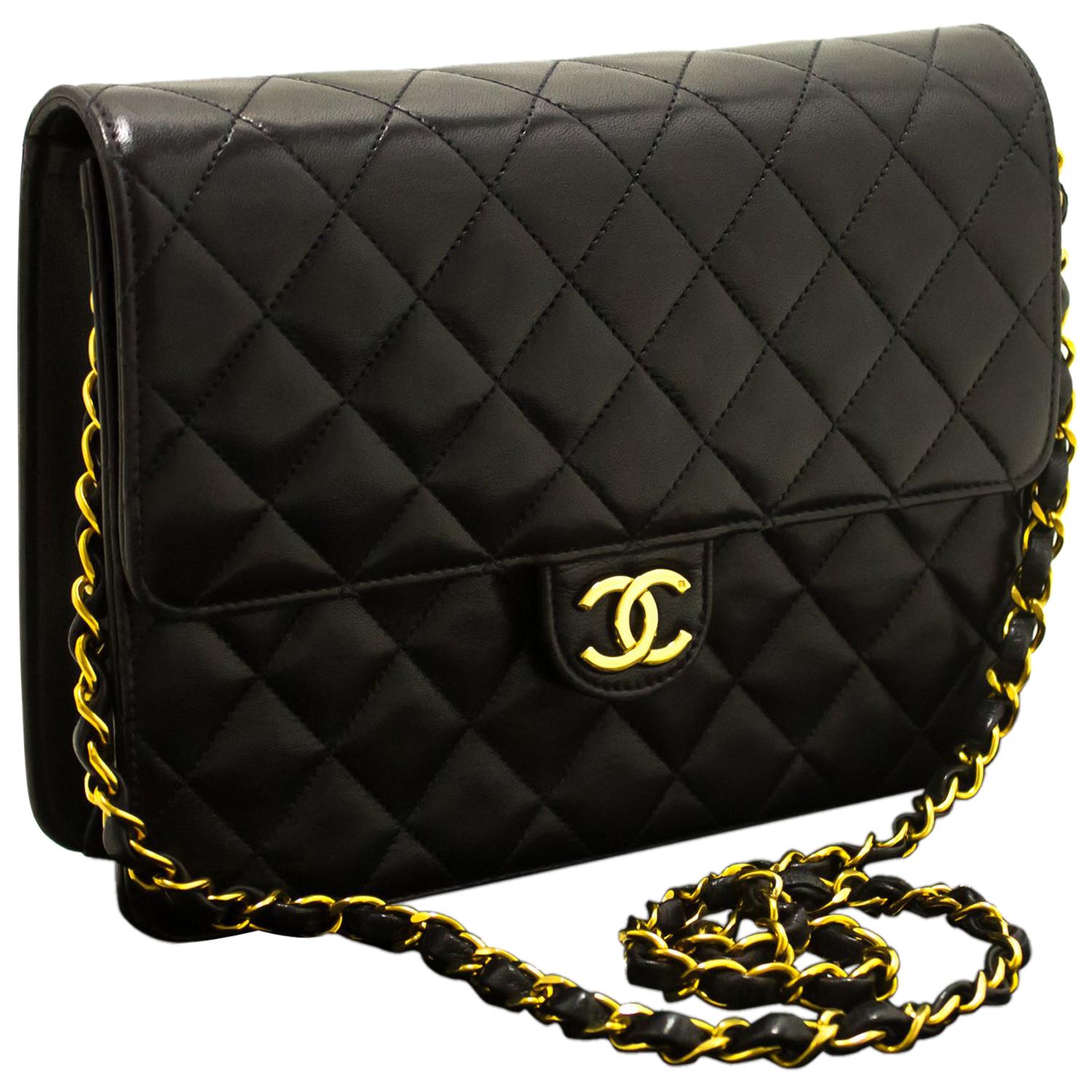 Chanel Chain Black Quilted Flap Lambskin Purse Shoulder Bag Clutch 