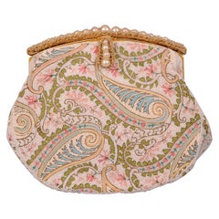 Vintage Josef Hand Beaded and Pastel Embroidered French Evening Bag, circa 1960