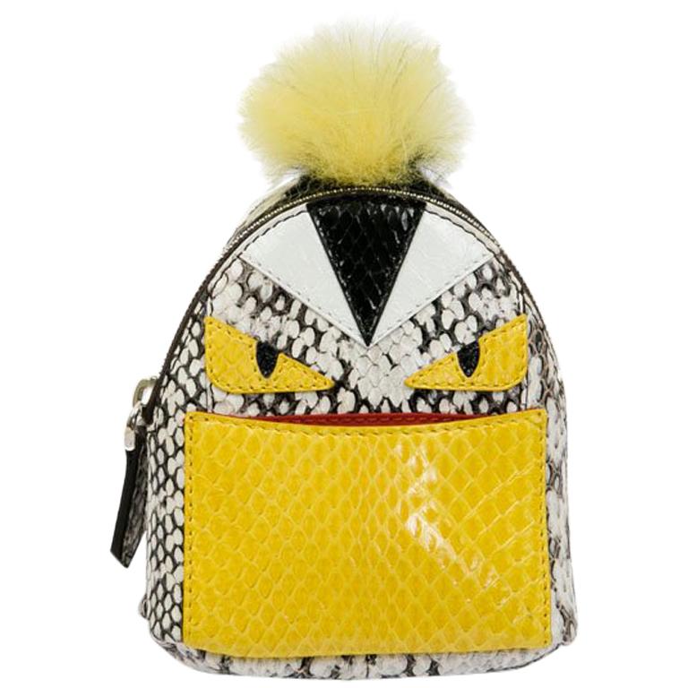 FENDI Monster Bag Mini Backpack Charm in Multicolored Python and Fur