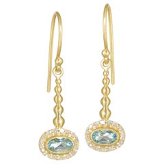 Kothari Shimmering Aquamarine Diamond Handmade Gold Pendulum Earrings