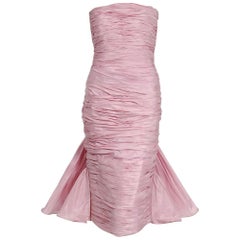 Vintage 1995 Curiel Couture Lilac Ruched Silk Strapless Hourglass Fishtail Dress