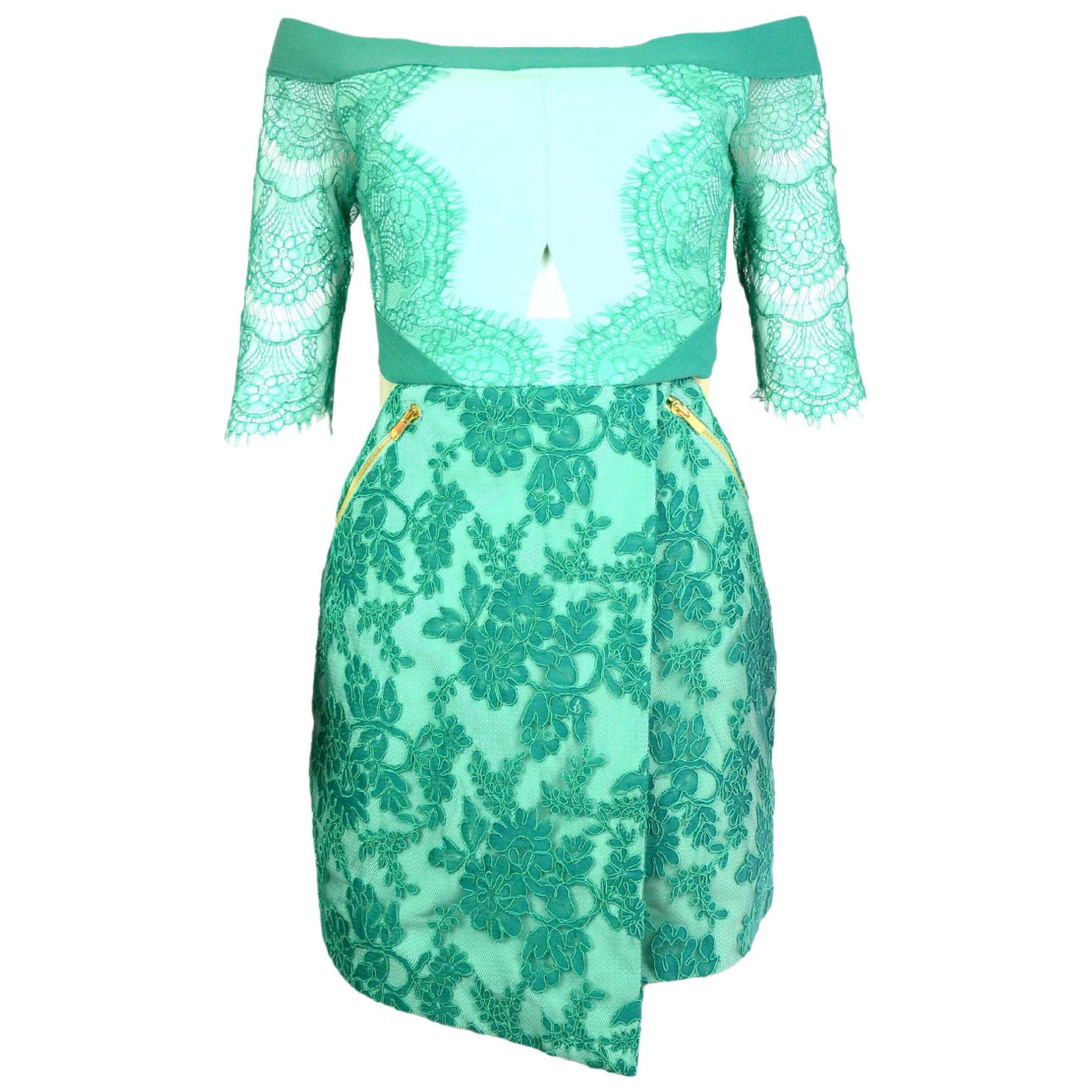 Three Floor Green Lace Dress Sz 6 NWT
