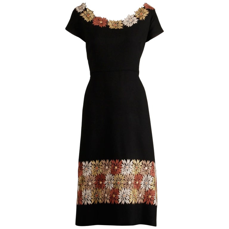 1950s Vintage Wool Scoop Neck Cocktail Dress with Metallic Floral  Embroidery For Sale at 1stDibs | 1950s wool dress, 1950s floral embroidery  dress, scoop neck evening dress