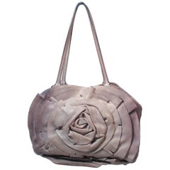 VALENTINO Distressed Rosebud Grey Leather Shopper Handbag