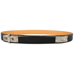 HERMES Size L Black Leather Silver Hardware Collier de Chien Belt