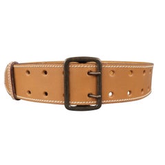 ALAIA Tan S Leather Contrast Stitch Waist Belt