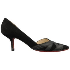 Christian Louboutin Black Silk and Suede D'orsay Pumps
