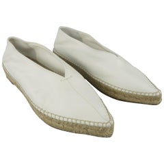 CELINE Size 7 White Leather Babouche Pointed Espadrille