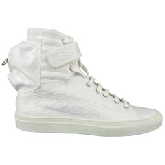 Raf Simons White Crocodile Embossed Leather Astronaut Boot Sneakers