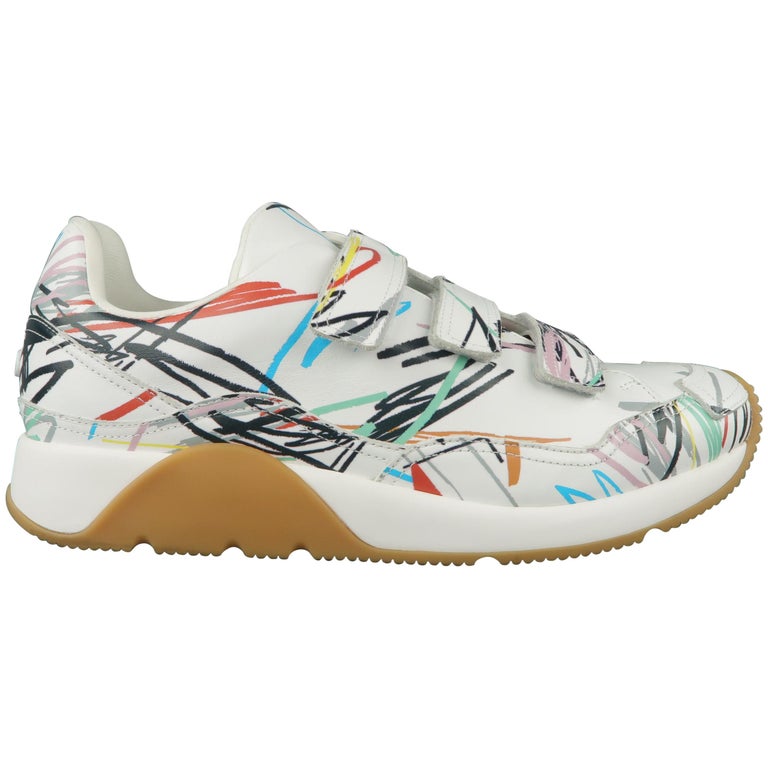 Dior Homme Sneakers Spring 2015 White Scribble Print Leather Velcro
