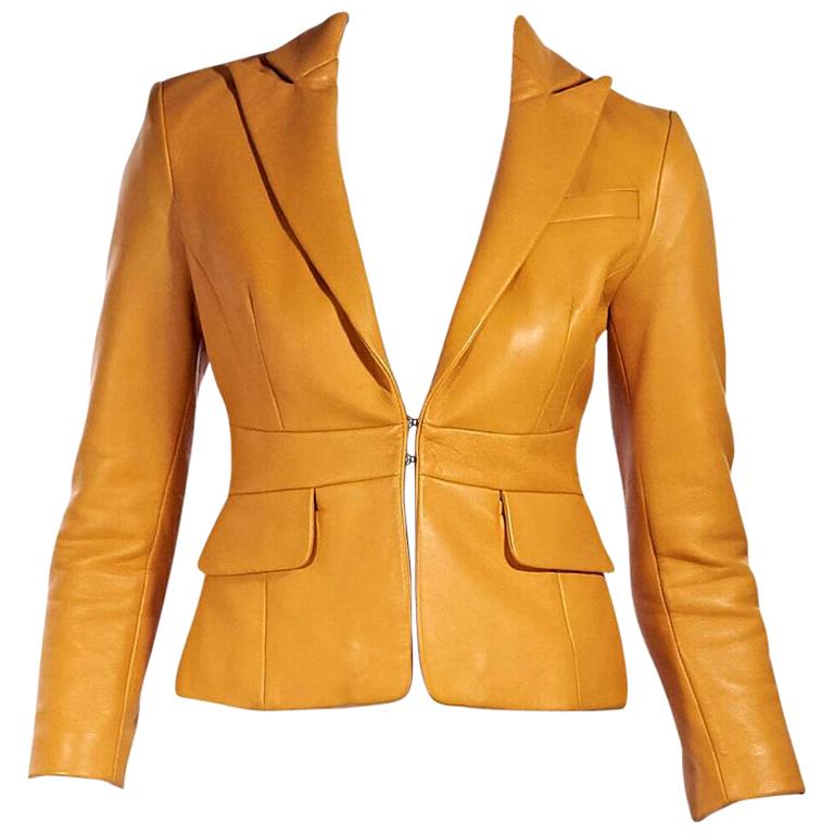 Mustard Yellow Dsquared2 Leather Jacket For Sale at 1stDibs | mustard ...