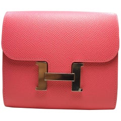 Hermes Rose Lipstick Constance Compact Wallet H Palladium / Never worn