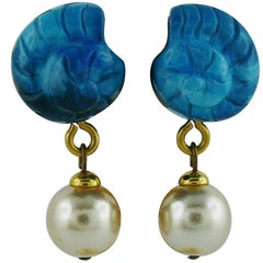 Yves Saint Laurent YSL Vintage Seashell Pearl Clip-On Earrings