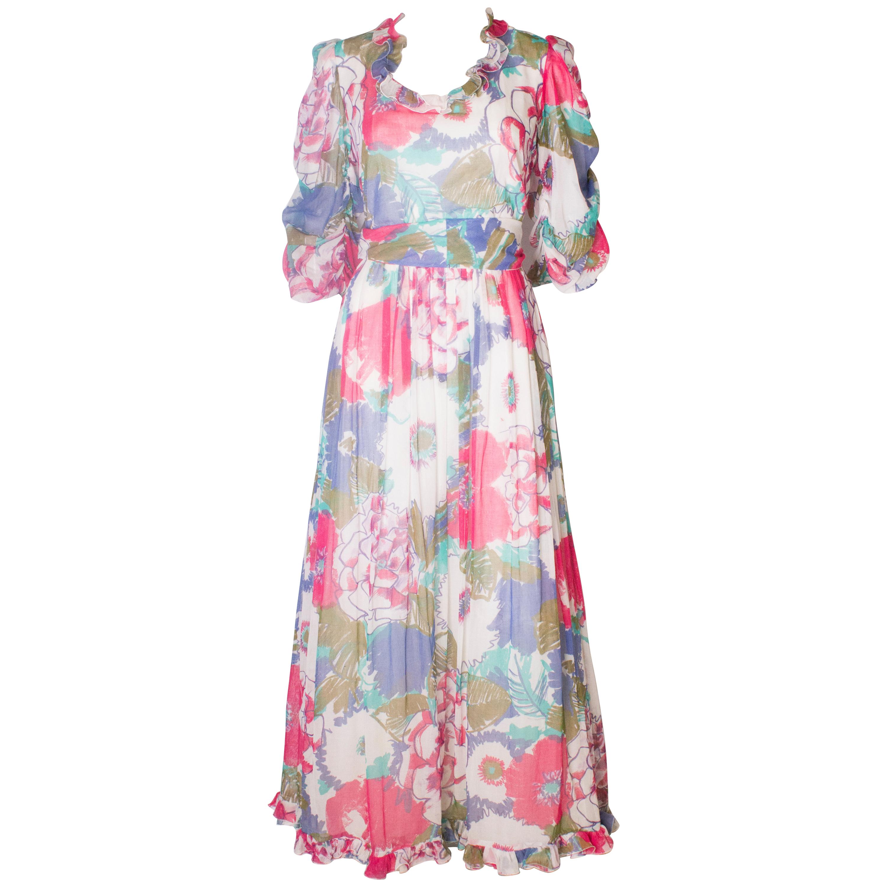 A Vintage 1980s floral print Summer Gown by Donald Campbell  For Sale