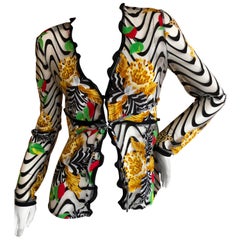 Gianni Versace Couture Vintage Sheer Animal and Orchid Print Blouse