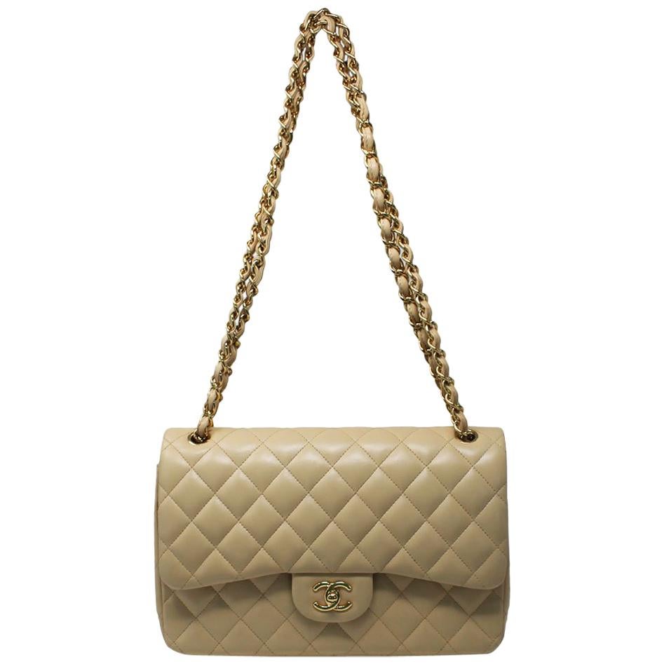 Chanel Jumbo Beige Lambskin Double Flap Bag GHW in Box