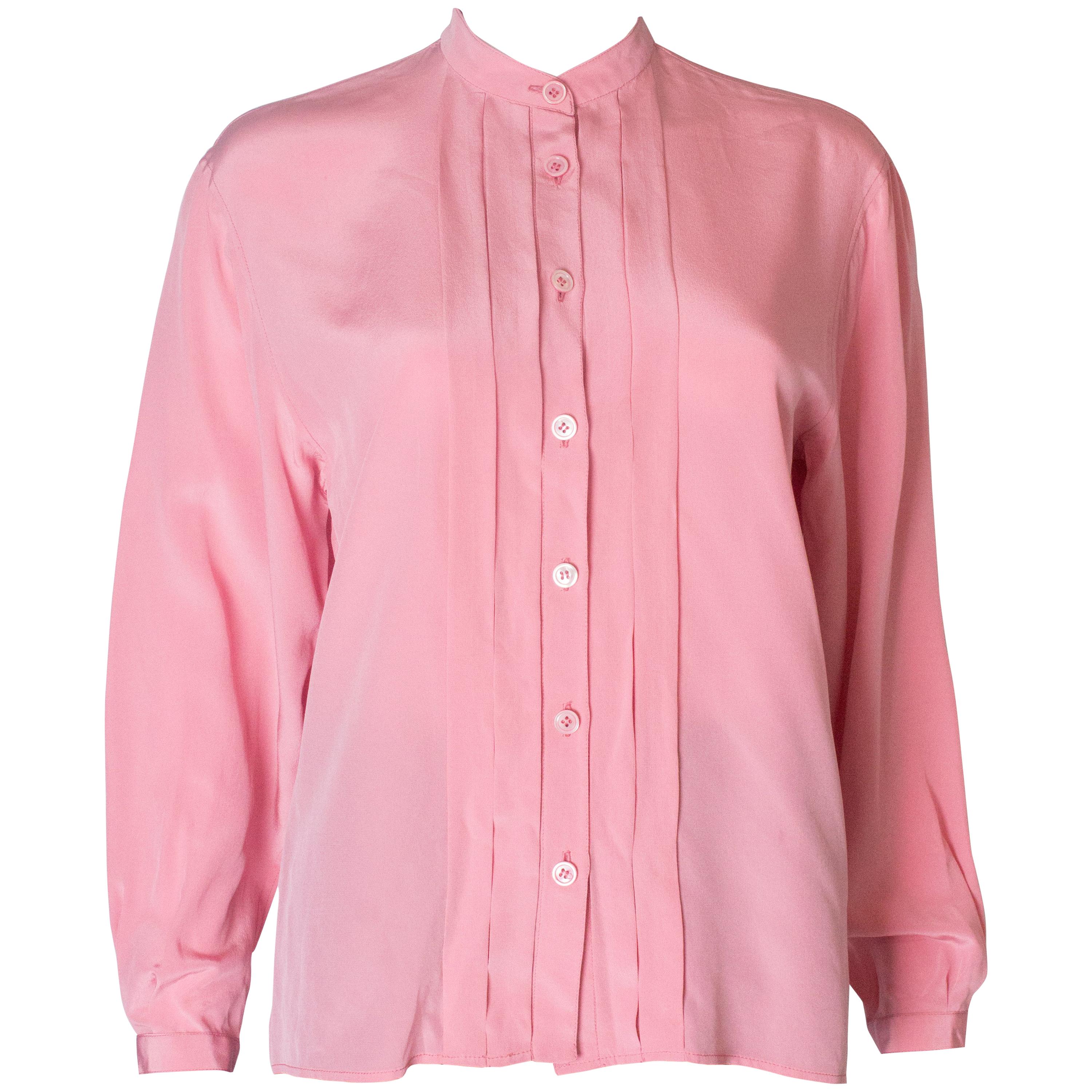 A Vintage 1990s pale pink silk button up blouse by Yves Saint Laurent ...