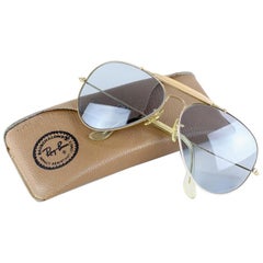 Ray-Ban von B&amp;amp;amp;L Large Gold Outdoorsman Aviator 6214 Blaue Linsen &amp;amp;amp; Etui, 1980er Jahre