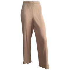 Issey Miyake 1990s Tan Pleated Pants with Elastic Waist Band Size 6.