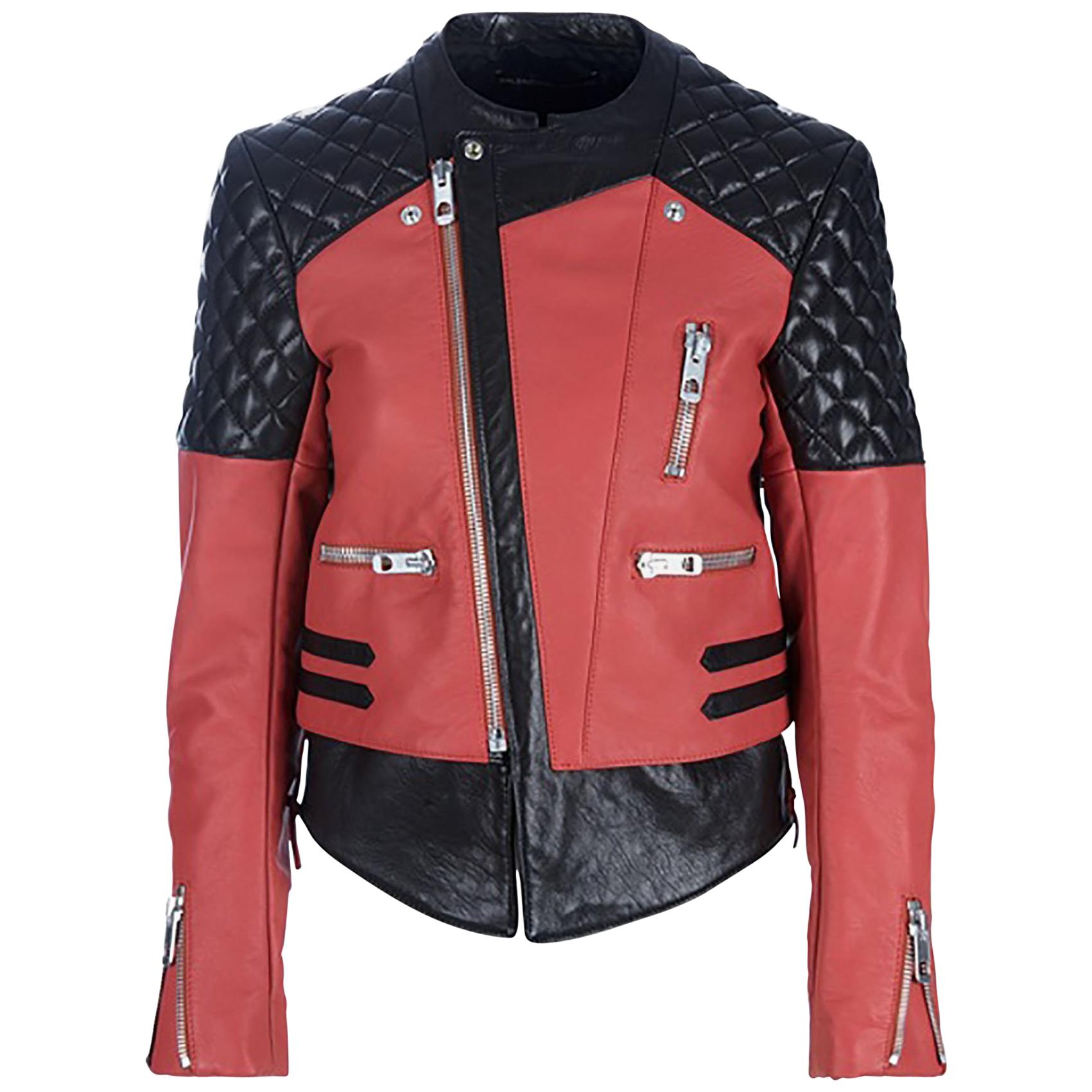 Balenciaga Black & Rust Leather Biker Jacket sz S