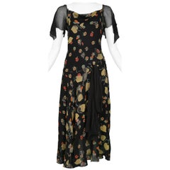 Vintage Chanel Floral & Black Chiffon Dress