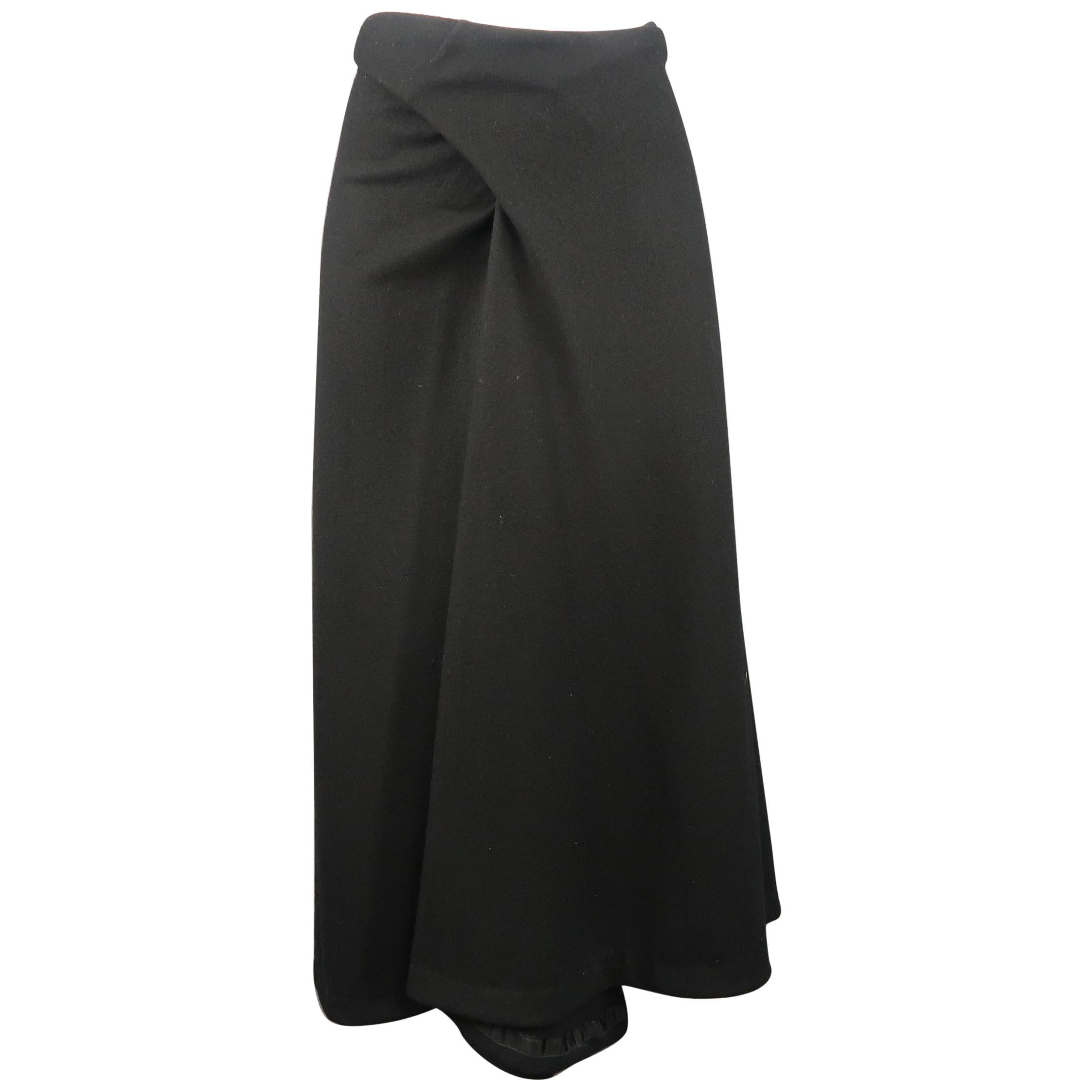 ISSEY MIYAKE Size L Black Wool Pleated A Line Skirt