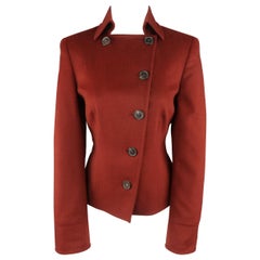 AKRIS Size 10 Burgundy Double Breasted Collared Wool / Angora Jacket