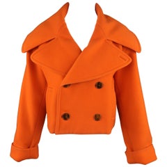 RALPH LAUREN Size 10 Orange Oversized Collar Cropped Peacoat Jacket
