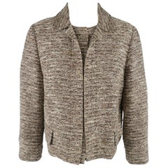 CHLOE Size 10 Beige Tweed Collared Hidden Snap Closure Jacket