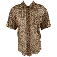 DOLCE & GABBANA Size 10 Brown Leopard Print Sheer Cotton Short Sleeve Blouse
