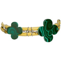 Rock Lily ( NEW ) Yellow Leather Double Choker With Malachite Clovers