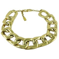 Yves Saint Laurent YSL Vintage Chunky Gold Toned Curb Chain Necklace