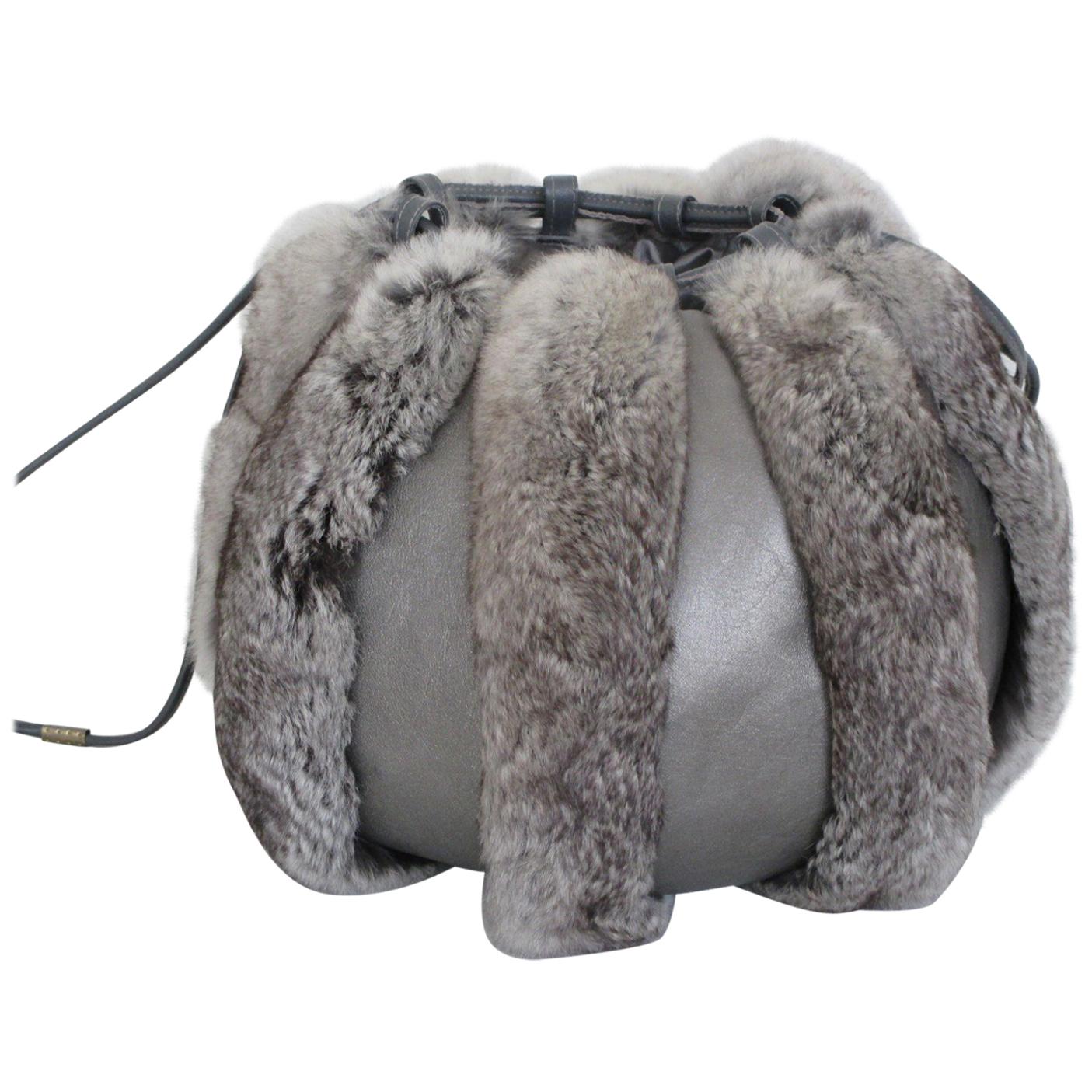 Chinchilla Fur muff round leather bag
