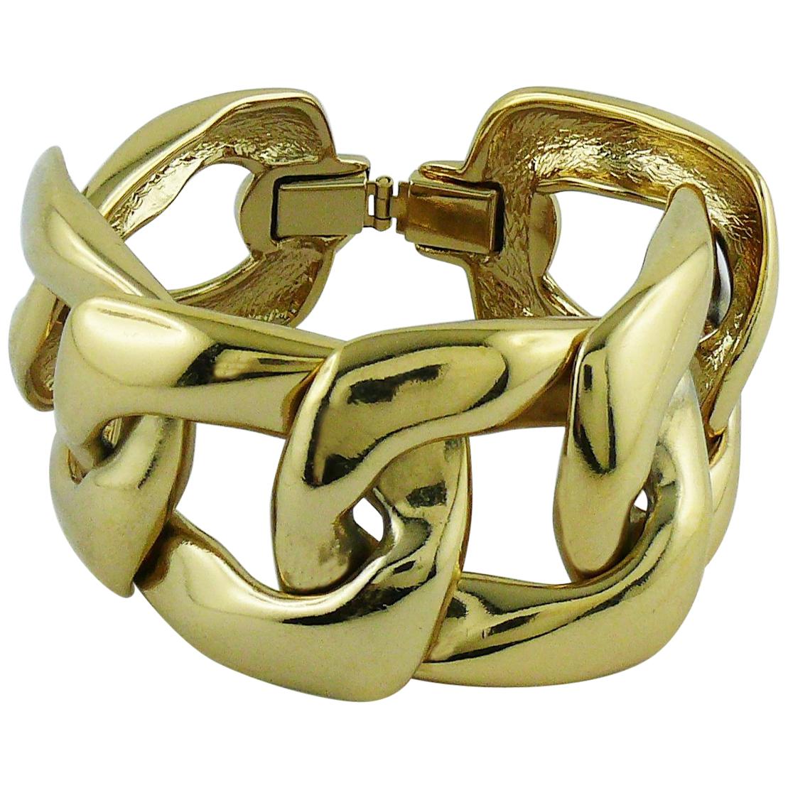 Yves Saint Laurent YSL Vintage Chunky Gold Toned Curb Chain Bracelet