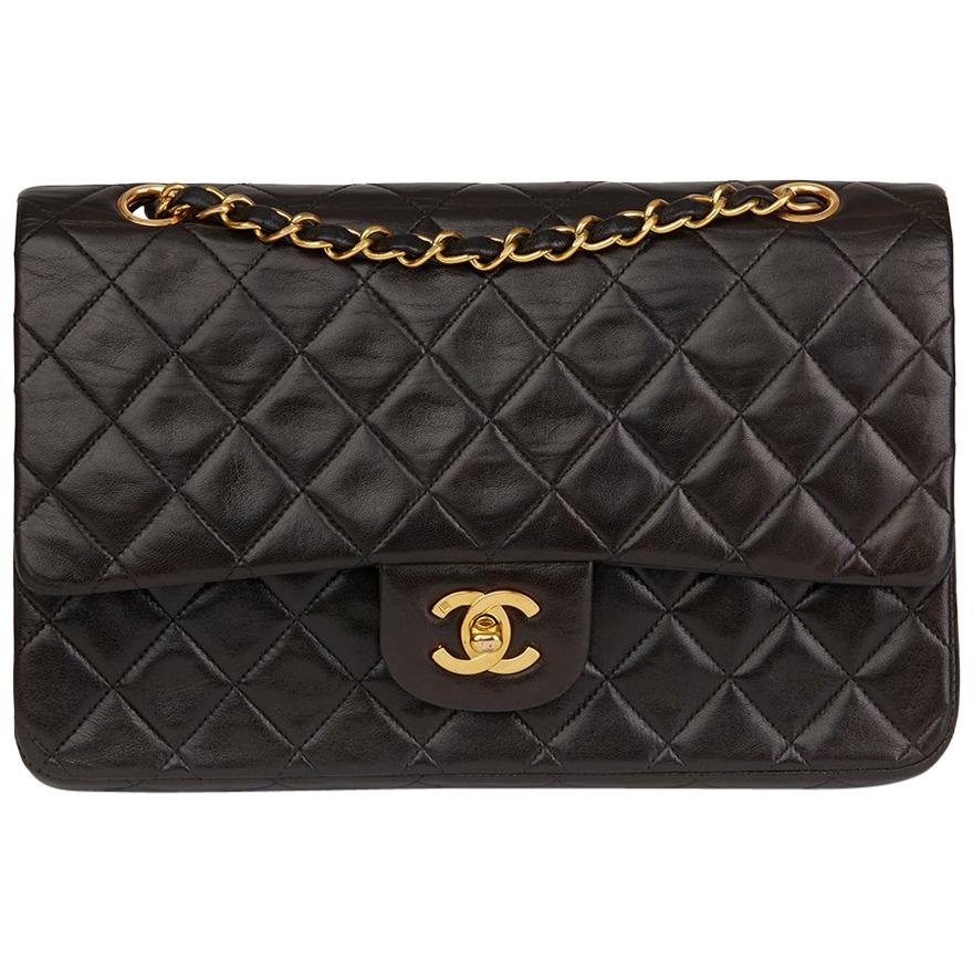 1990s Chanel Black Quilted Lambskin Vintage Medium Classic Double Flap Bag