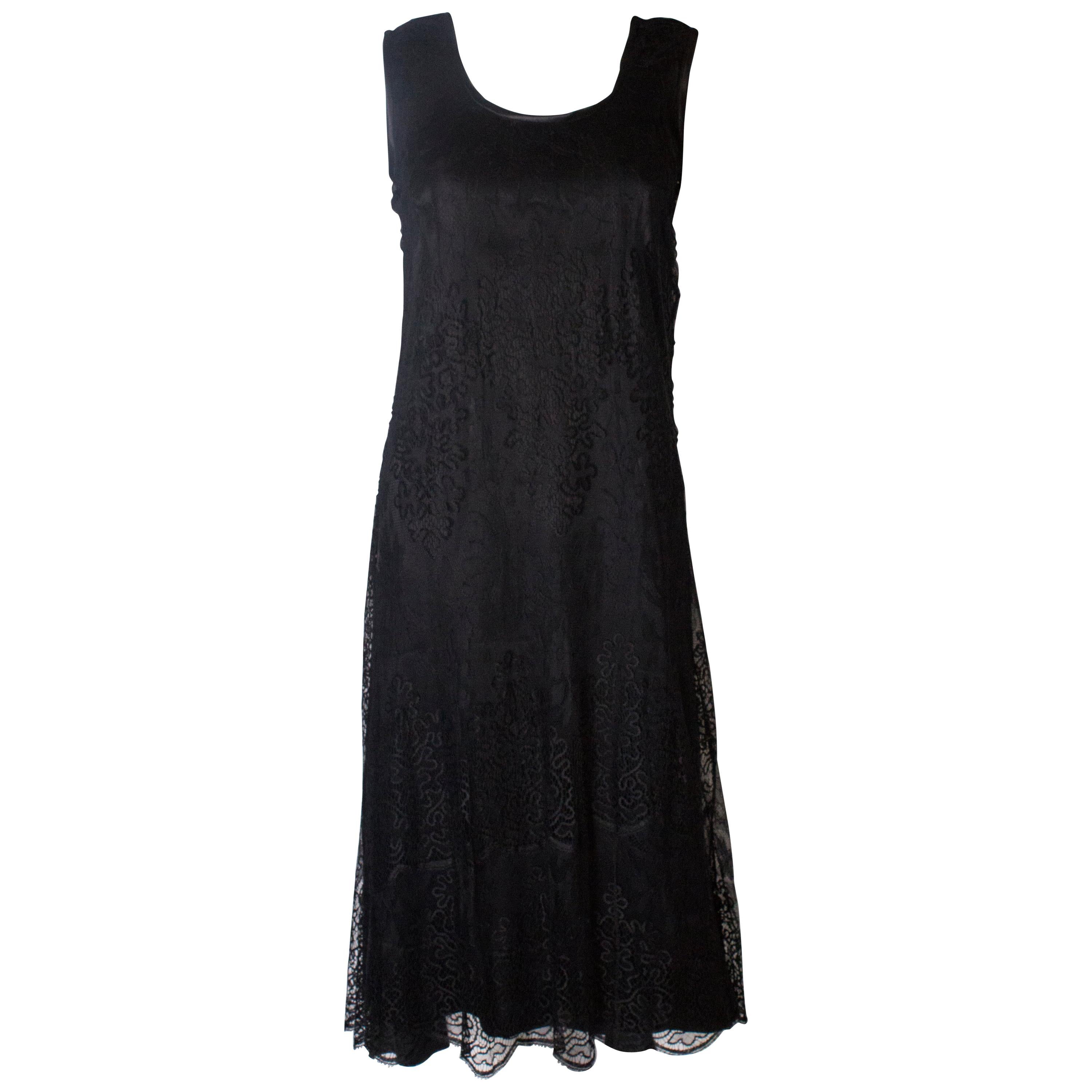 A Vintage 1920s black Lace flapper Dress For Sale