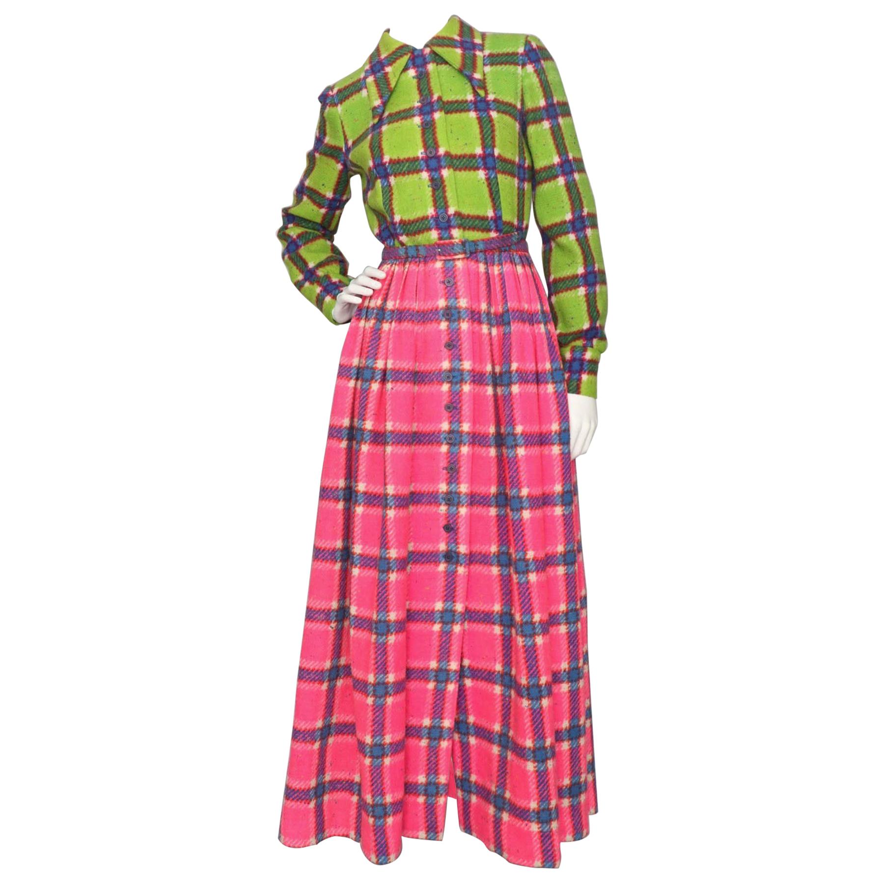 A 1970s Vintage Lanvin Colourfull Tartan Wool Coat Dress