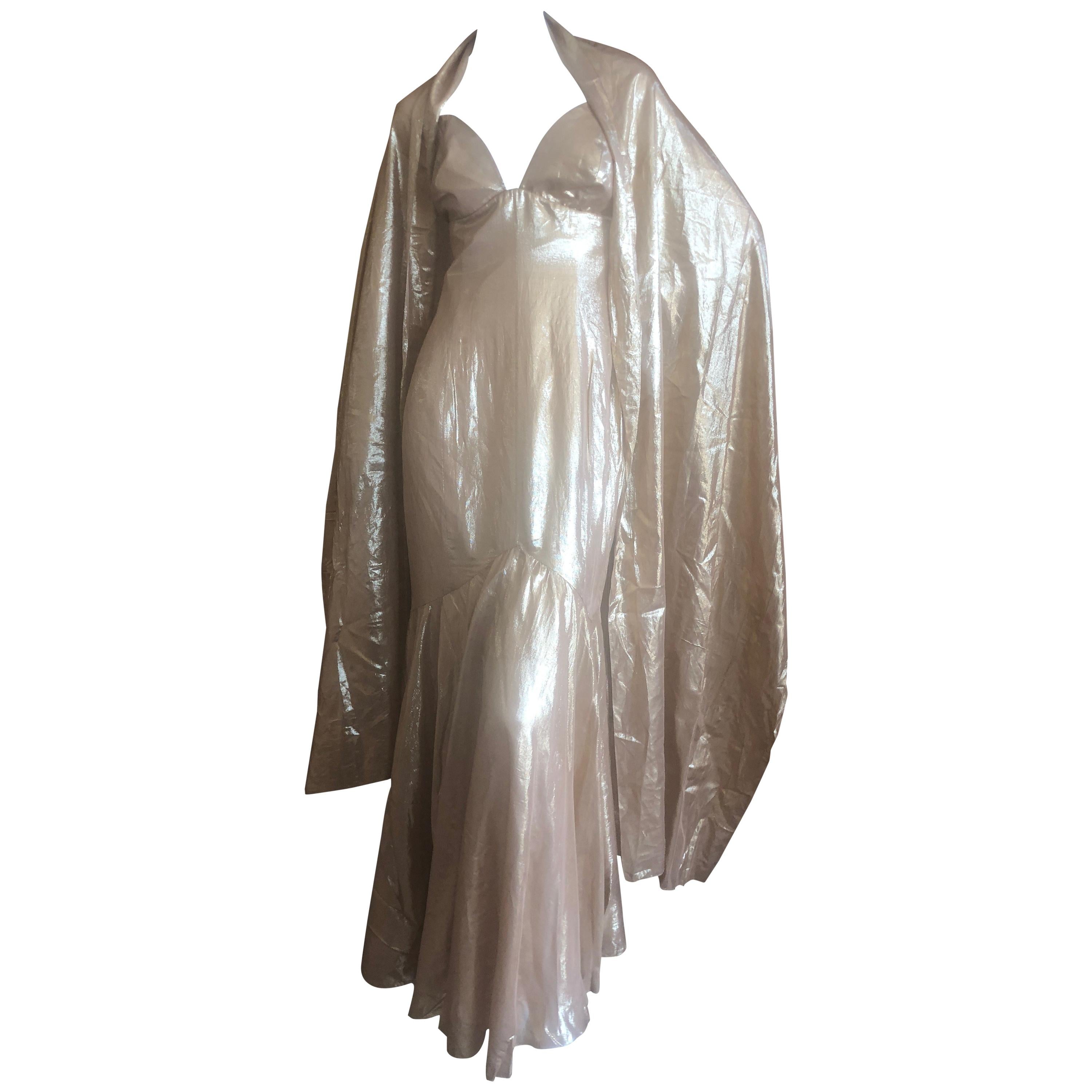 Jacques Fath Vintage Golden Halter Evening Dress with Shawl For Sale