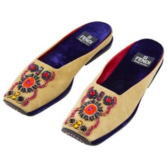 Fendi Beaded Suede Slipper Slides, 2000s 