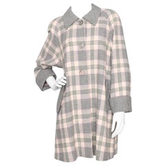 Courreges Vintage Pink and Grey Plaid Wool Coat, 1960s 