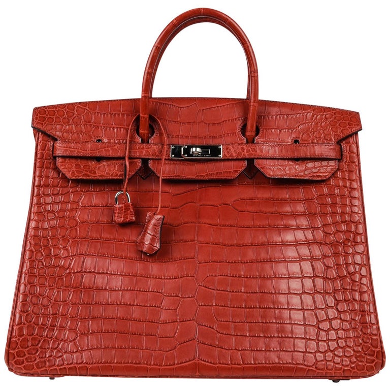 Hermes Birkin 40 Bag Rouge Red Matte Porosus Crocodile Palladium For